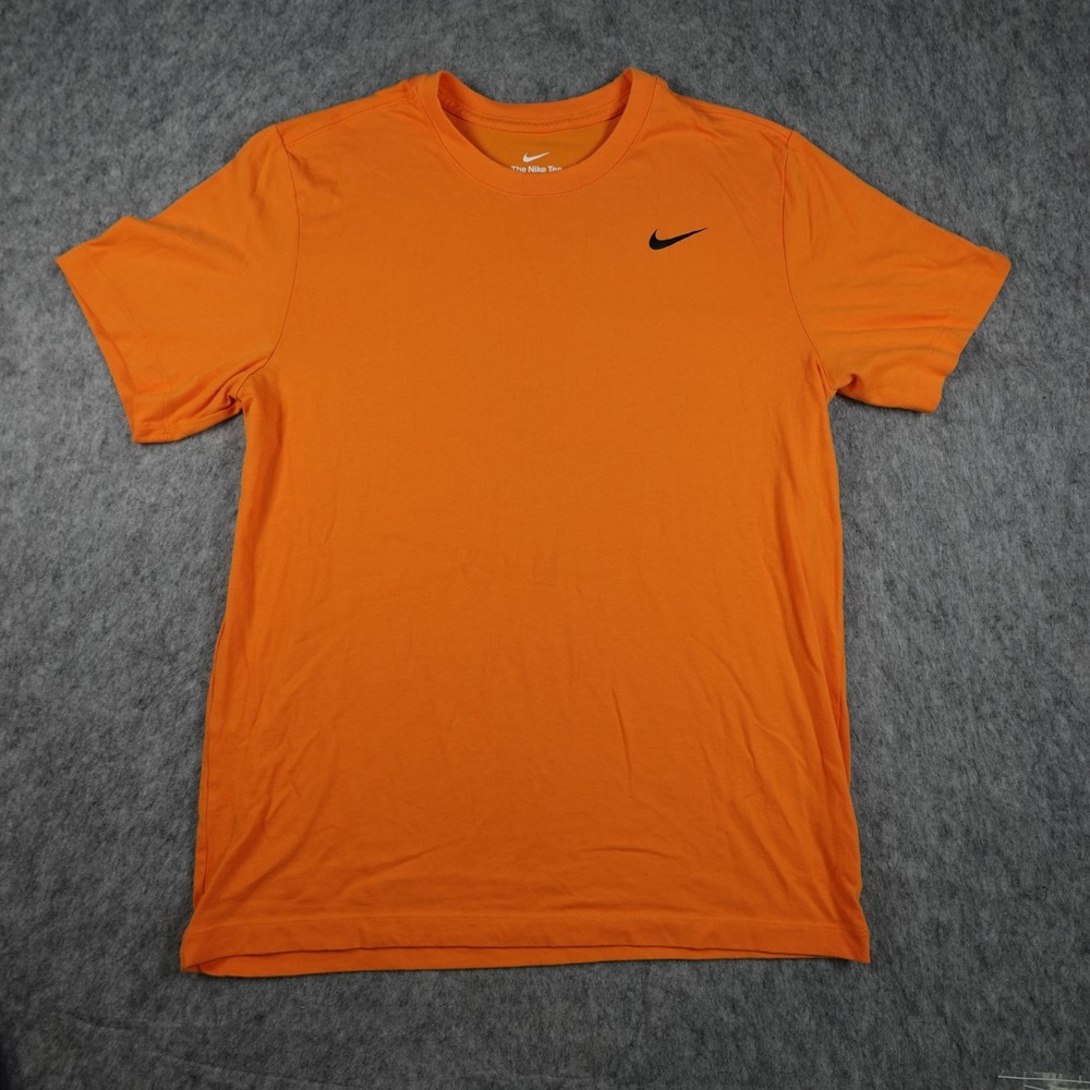 Nike Shirt Mens Large Orange Dri Fit Short Sleeve Swoosh Logo Athletic Training